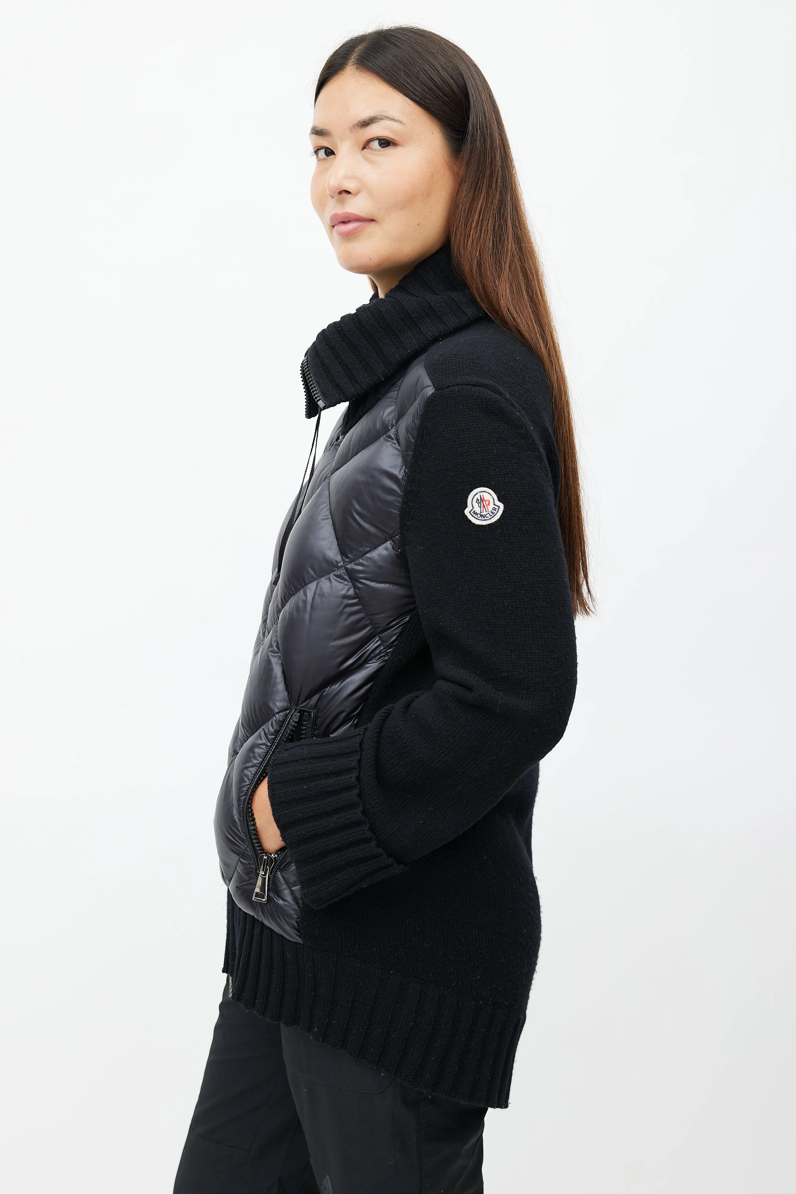 Black Knit Quilted Down Jacket