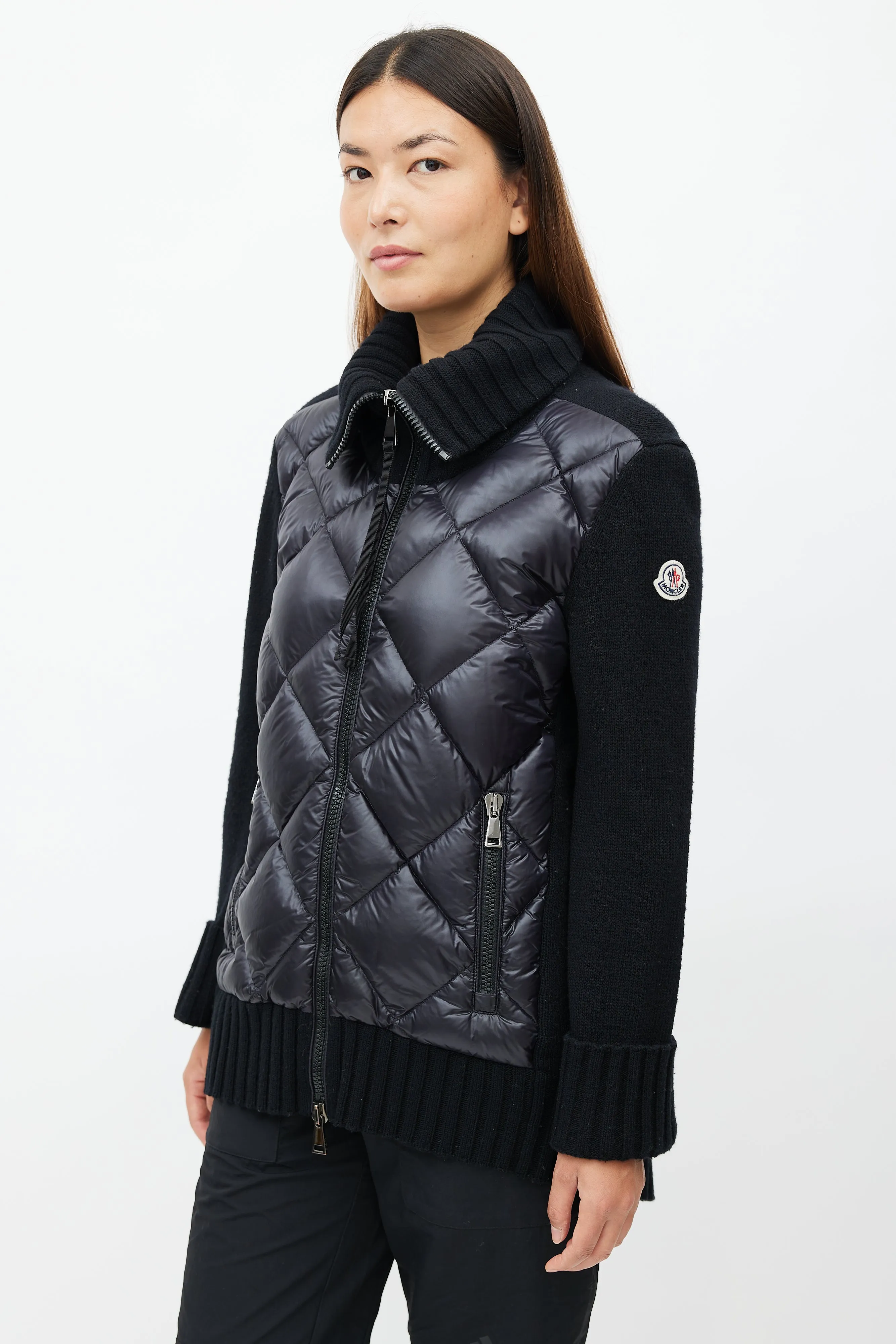Black Knit Quilted Down Jacket