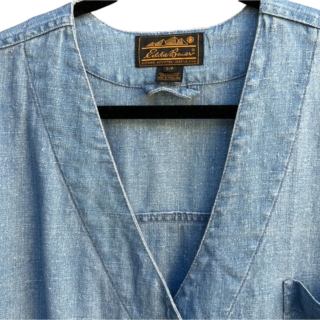 Eddie Bauer Vintage Women's Blue Denim Button-Up V-Neck Cargo Work Barn Jacket