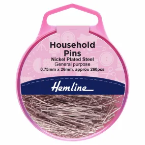 General Purpose Household Pins - Nickel 26mm (260 Pieces)
