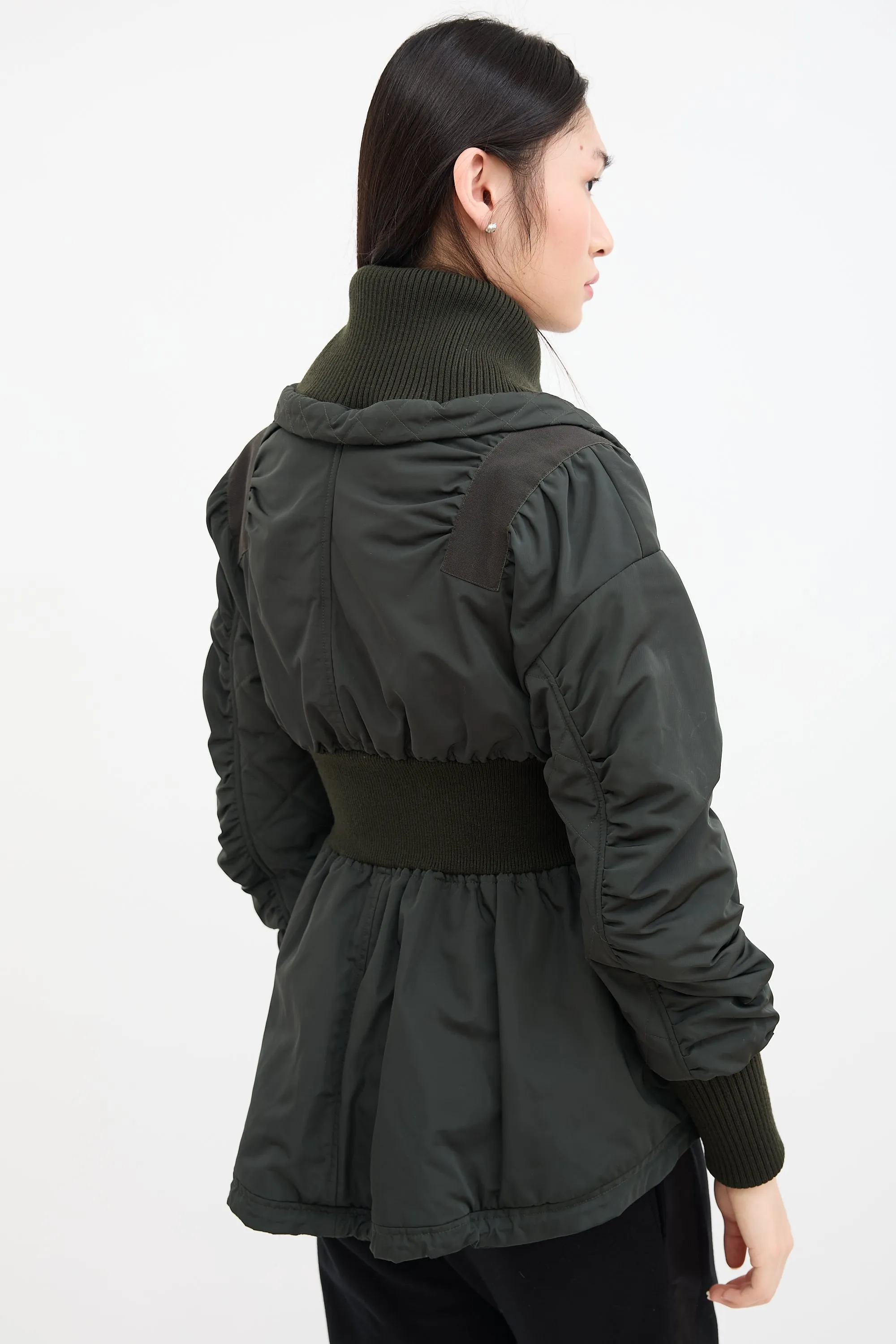 Green Quilted Nylon Peplum Jacket