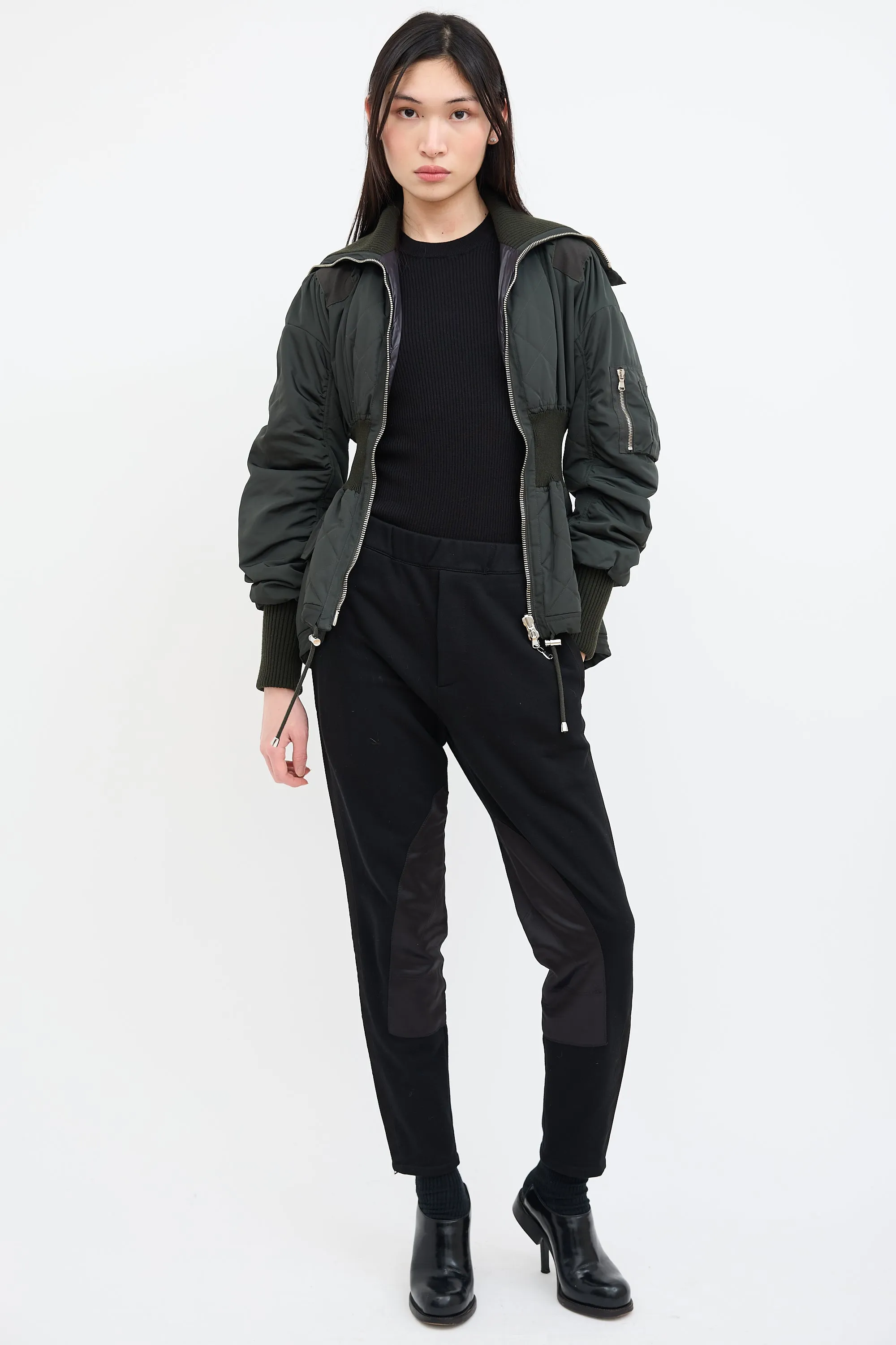 Green Quilted Nylon Peplum Jacket