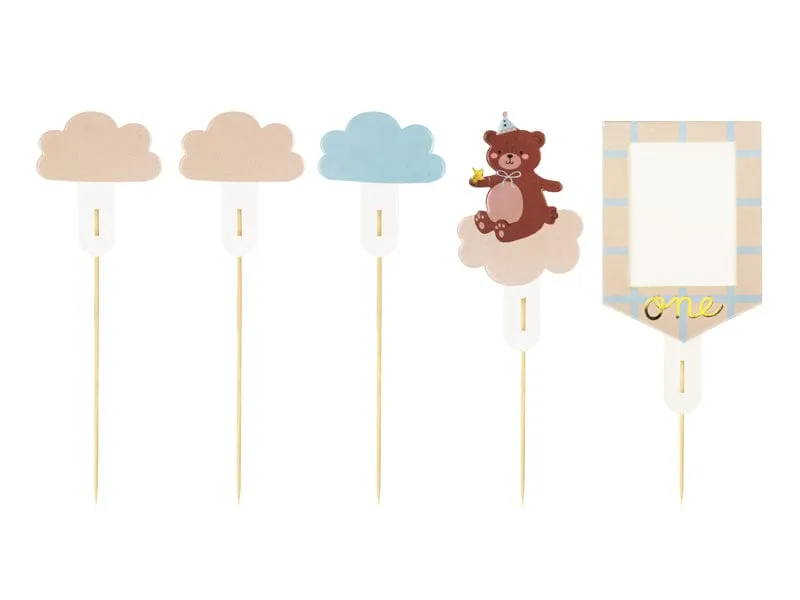 Teddy Bear 1st Birthday Cake Toppers x 5