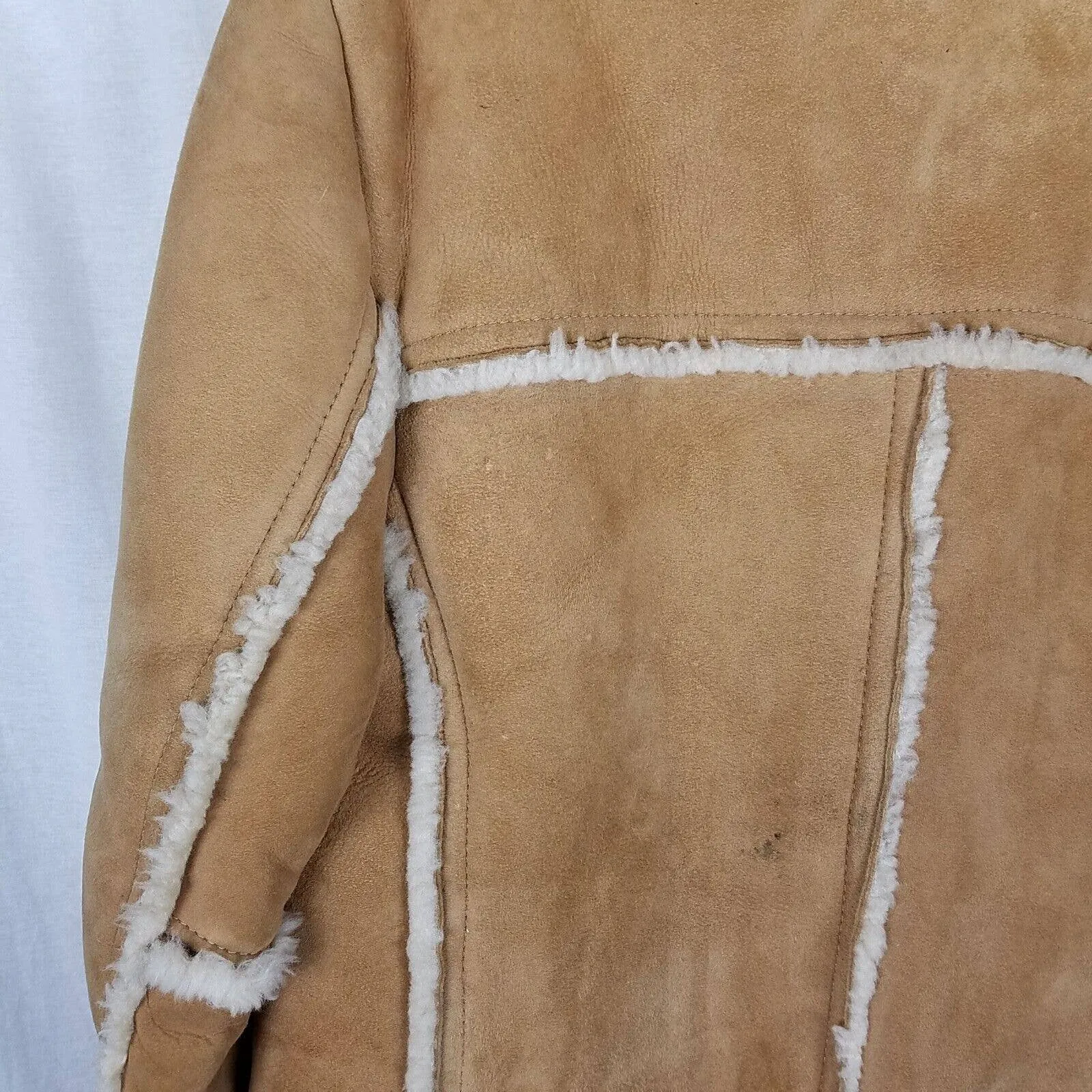 Vintage Sears The Leather Shop Shearling Suede Western Peacoat Mens 44 Tall USA