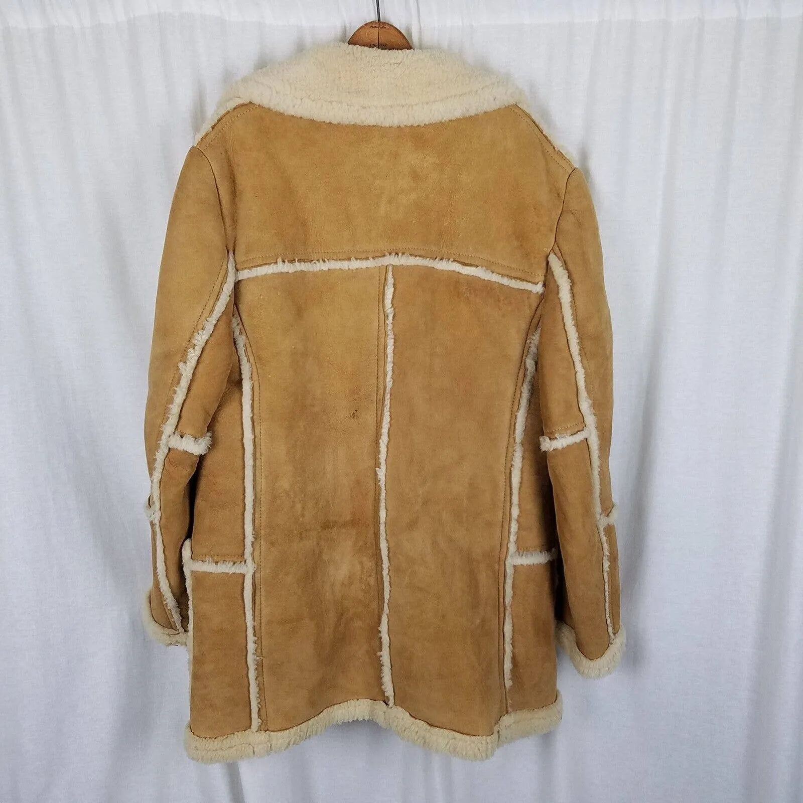 Vintage Sears The Leather Shop Shearling Suede Western Peacoat Mens 44 Tall USA
