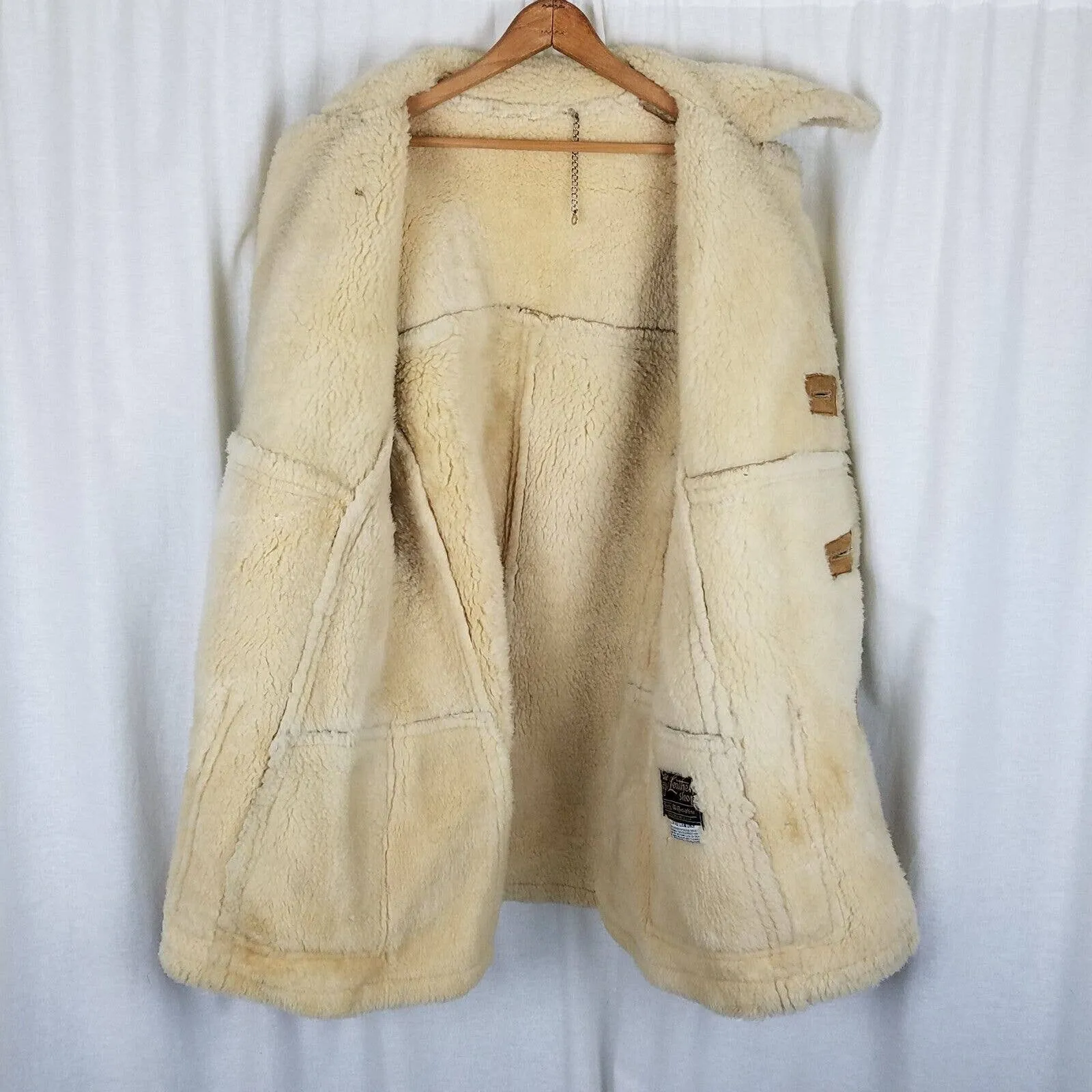 Vintage Sears The Leather Shop Shearling Suede Western Peacoat Mens 44 Tall USA