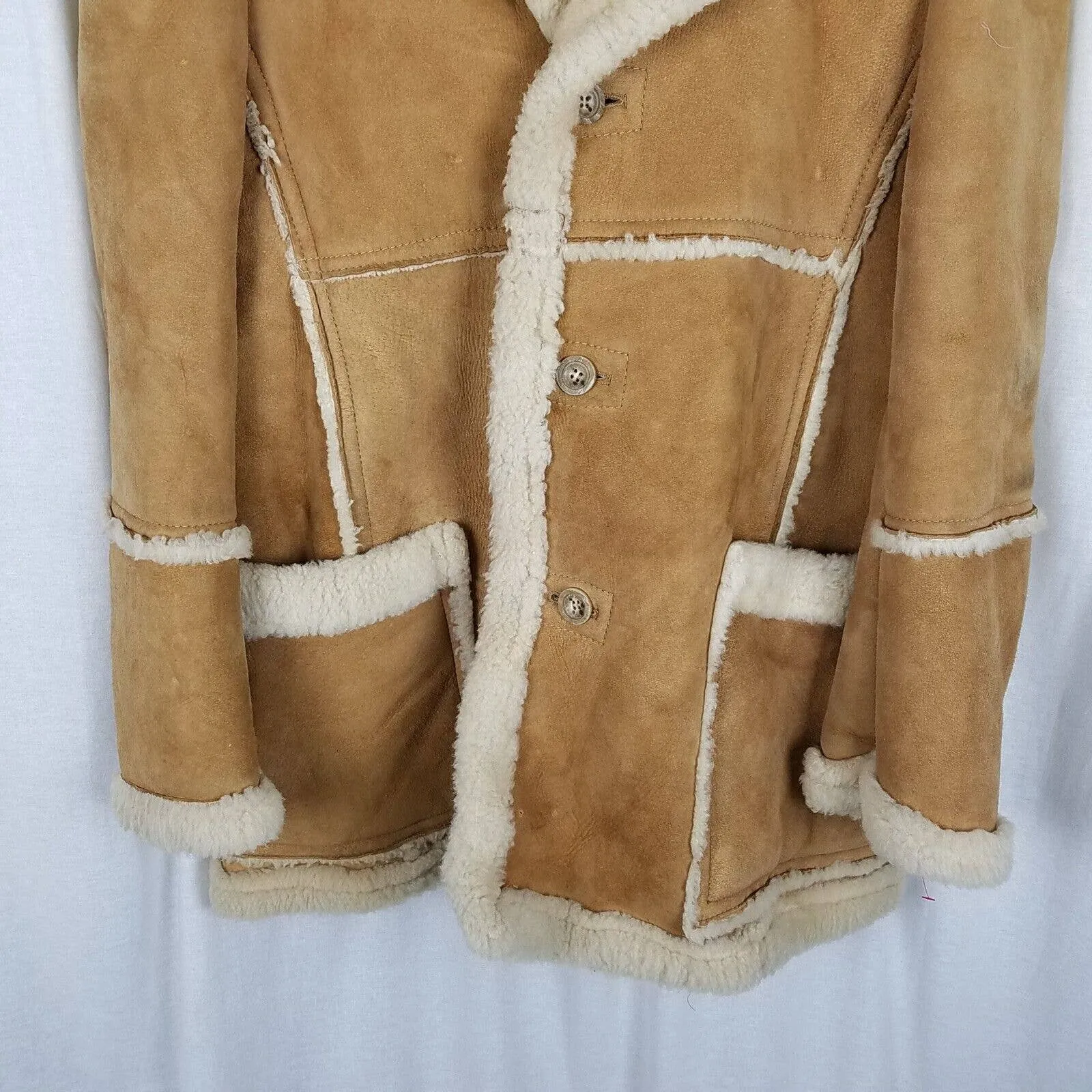 Vintage Sears The Leather Shop Shearling Suede Western Peacoat Mens 44 Tall USA